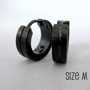 Mens Earrings Black Huggie Hoop - Ear Cartilage Piercing - Upper Lobe Earring- Stainless Steel - Medium HalfHalf no.153