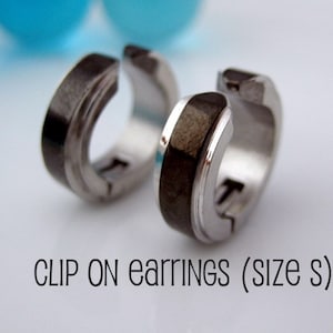 Racing stripe clip on hoop earrings, mens hoop earings, fake earrings, non piercing earring, non pierced earring, black steel hoops, 578C