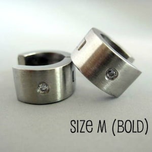 Men&#39;s hoop earrings, extra wide diamond huggie hoop earrings, diamond cz center stone, huggie hoop earrings for men, steel hoop earring, 171