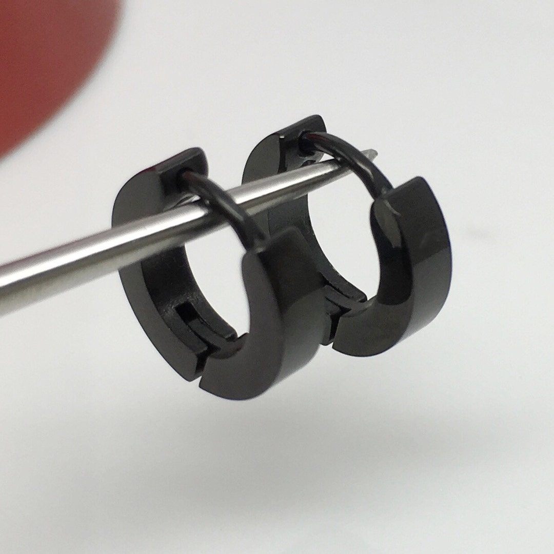 Men's Black Hoop Earrings, Huggie Hoops for Ear Cartilage Helix Tragus