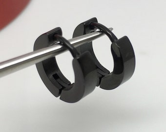 Men&#39;s black hoop earrings, huggie hoops for ear cartilage helix tragus daith rook snug piercing, tiny hoop earrings, steel hoops, 101