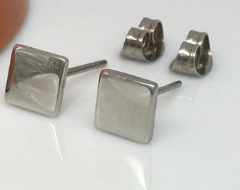 Oblate steel square stud earrings, men's stud earrings, stainless steel studs, flat stud earrings, cartilage earring, 420G