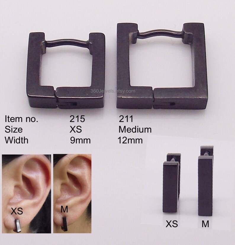 Black Square Earrings for Guys Male's Ear Cartilage Etsy