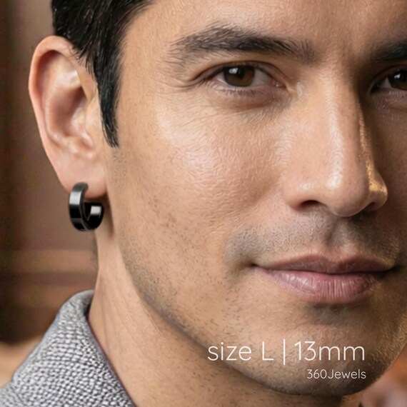 Boucle D'oreille Huggie Hoop Pour Homme - Argent 935 (Argentium) Avec Onyx Noir 0,15 CT - Main Artisanale