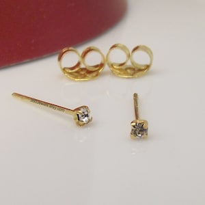 Diamond Cartilage Earring - CZ Diamond Tiny Stud Earring - Cartilage Helix Tragus Daith Rook Snug - Gold Stud  XXS 1.5 mm Stud Earrings 421G