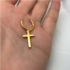 Gold cross earring for men, cross hoop earring, clip on and pierced earring, earrings for guy, dangling cross earring 552YC or 573SY image 5