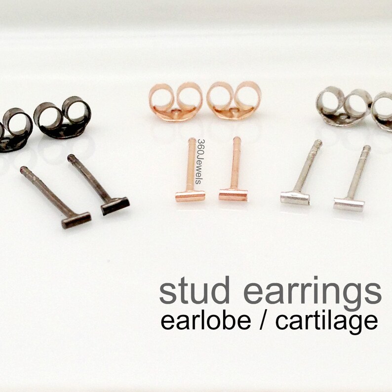 Laconic bar stud earrings for men, men's stud earrings, small stud earrings, cartilage earring, rose gold earring, tragus stud earring, 464R image 3