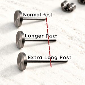 Extra Long Post Stud Earrings for Thick Earlobes | Gunmetal Black on 925 Sterling Silver | Matte 7mm Disc  | 11mm 12mm 14mm 16mm