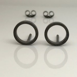 Black cirque stud earrings, men's earrings, round black stud earrings, everyday simple stud earrings, unique gifts for him, 414A