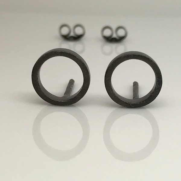 Black cirque stud earrings, men's earrings, round black stud earrings, everyday simple stud earrings, unique gifts for him, 414A