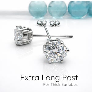 Extra Long Post CZ Stud Earrings for Thick Earlobes | Sterling Silver 7mm Solitaire | 11mm 12mm 14mm 16mm 19mm