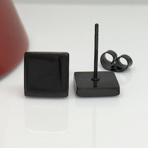 Parallelogrammatic blackout stud earrings, men&#39;s earrings, black steel studs, square studs, flat square stud earrings, black studs, 420F/ FL