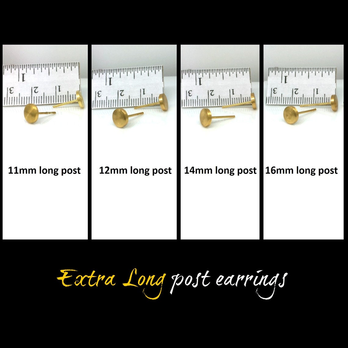 Long Post Earring Yellow Gold Stud Earrings Extra Long Post Etsy