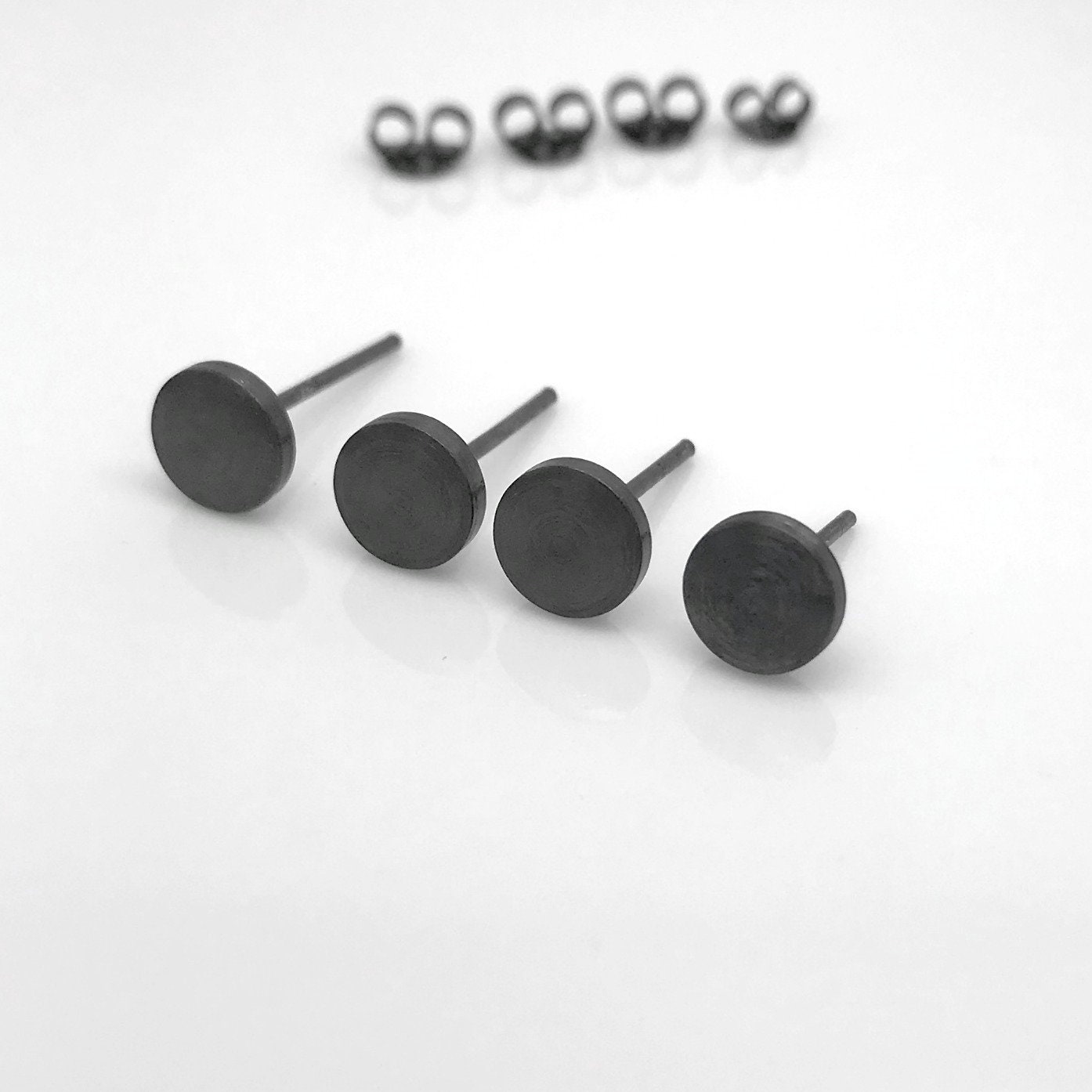 Extra Long Post Earrings 7mm Black Stud Earrings for Men Etsy UK