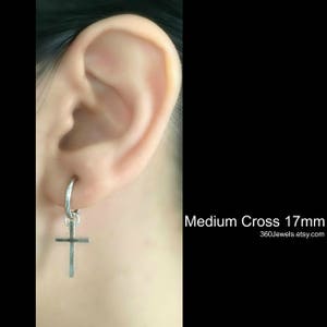 Cross clip on earring, mens earrings, cross earrings, clip earrings, silver cross earrings, earrings for men, dangling cross earring, 573SML image 5