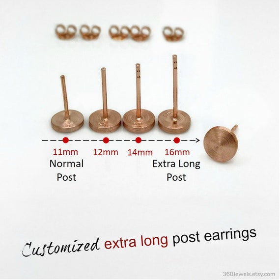 Thick Earlobe Earring, Extra Long Post Earrings, 12mm 14mm 16mm Long Post  Earring, Rose Gold Earring, Fat Earlobe Earring, 420MR X-long Post 