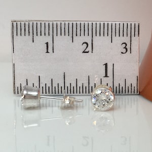 Promotion Mens Silver Stud Earrings White Diamond CZ Post Earrings Hip Hop Bling Earrings for Guys Medium 5mm no.434B image 3