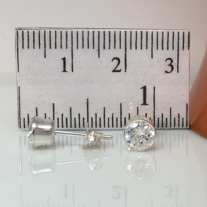 Promotion Mens Silver Stud Earrings White Diamond CZ Post Earrings Hip Hop Bling Earrings for Guys Medium 5mm no.434B image 3