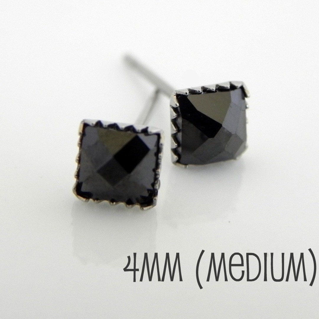 Men's Stud Earrings Square Black Diamond Cz Studs Black - Etsy