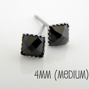 Men's stud earrings, square black diamond cz studs, black diamond studs, square stud earrings for men, black stone stud earrings, 426