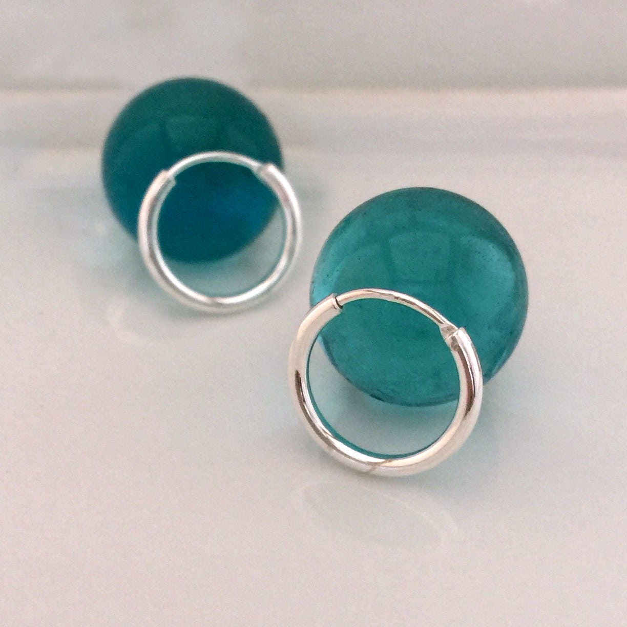 Mens Hoop Earrings, Continuous Endless Hoop Earrings, White