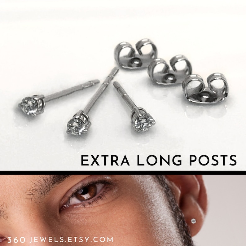 Diamond Stud Earrings Extra Long Post for Thick Earlobes Etsy