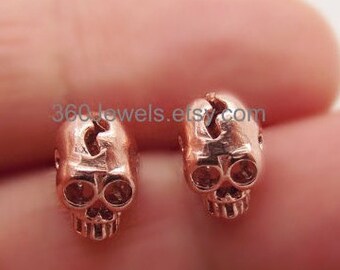 Immortal copper skull stud earrings, men's stud earrings, sterling silver posts, rose gold studs, skull stud earrings, 468A4