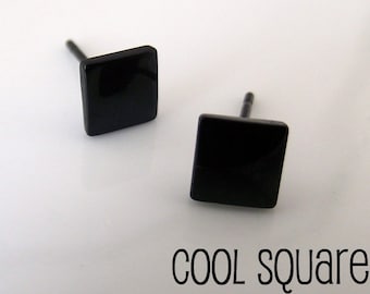Men's stud earrings, men's earrings studs, black steel square stud earrings, square studs, flat square stud earrings, black studs, 420F/orFL