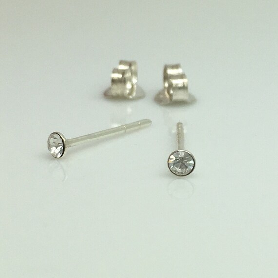 Super tiny diamond cz earrings men's stud earrings | Etsy