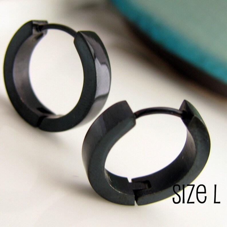 Jet Black Hoop Earrings for Men - Simple Guys Cyber Corp Gothic Punk …