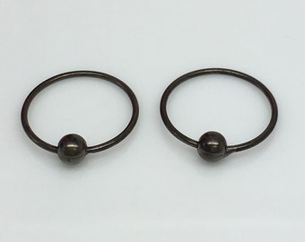 Midnight globule hoop earrings, thin wire hoops, black hoop earrings, mens hoop earrings, tragus hoop earring, helix hoop, thin hoop, 531D
