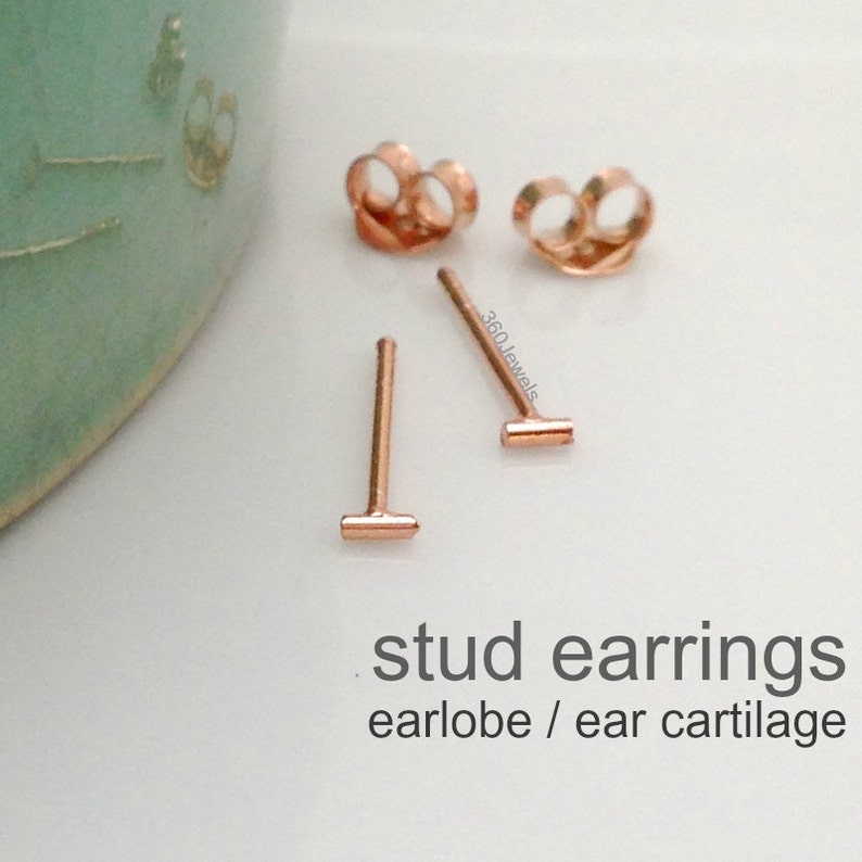 Laconic bar stud earrings for men, men's stud earrings, small stud earrings, cartilage earring, rose gold earring, tragus stud earring, 464R image 1