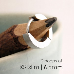 Mens Silver Small Huggie Hoop Earrings XS 6.5mm | Slim Flat Profile Polished Stainless Steel | Earlobe, Helix & Cartilage