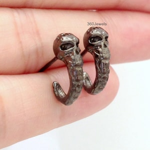 Bearded tentacle skull semi hoop earrings for men, men&#39;s stud earrings, solid sterling silver earrings, skull stud earrings, 468E