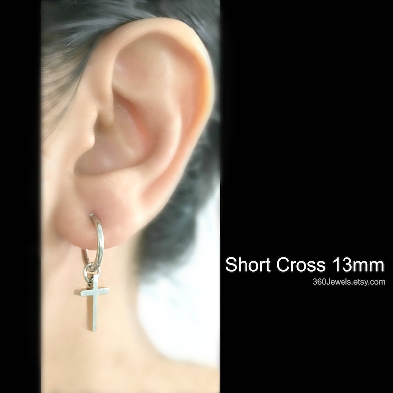 Cross clip on earring, mens earrings, cross earrings, clip earrings, silver cross earrings, earrings for men, dangling cross earring, 573SML image 6