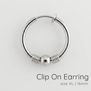 Boucle d'oreille à clip pour homme | Boucle d'oreille manchette argentée | Pour lobe, hélix, conque et cartilage non percés | Taille XL