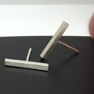 Men's earrings, silver streak stud earrings, everyday earrings, long silver bar stud earrings, bar stud earrings, line earrings, 464
