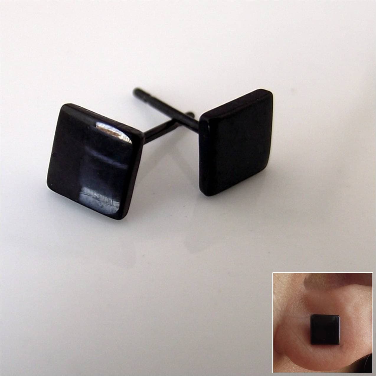 Men's Stud Earrings Men's Earrings Studs Black Steel Etsy