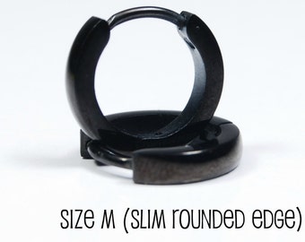 Heren Oorbellen Zwart Huggie Hoop - Oor Kraakbeen Piercing - Jongens Cyber Corp Gothic Punk Rock - Roestvrij Staal - Medium Slim GEBOGEN no.133A