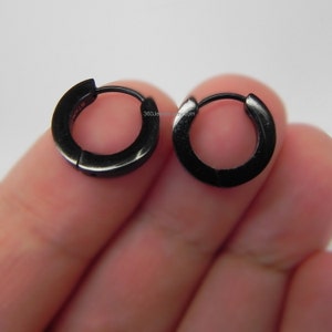 Mens Earrings Black Huggie Hoop Ear Cartilage Piercing Guys Cyber Corp Gothic Punk Rock Stainless Steel Medium Slim MATTE no.133 image 5