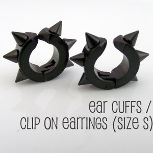Clip on spike earrings men's earrings black ear cuff fake non piercing lobe or upper ear earring black stainless steel hoops 579A image 1