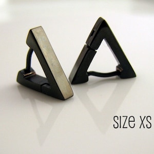 Black Triangle Huggie Hoop Earrings for Men, Ear Cartilage Helix Tragus Daith Rook Snug Piercing, Guys Gothic Punk Rock Steel, 214XS / 214S