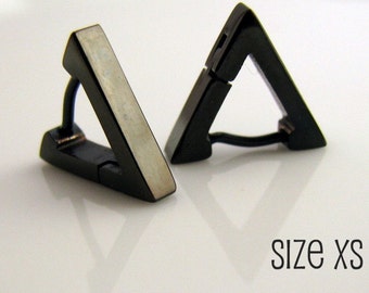 Black Triangle Huggie Hoop Earrings for Men, Ear Cartilage Helix Tragus Daith Rook Snug Piercing, Guys Gothic Punk Rock Steel, 214XS / 214S