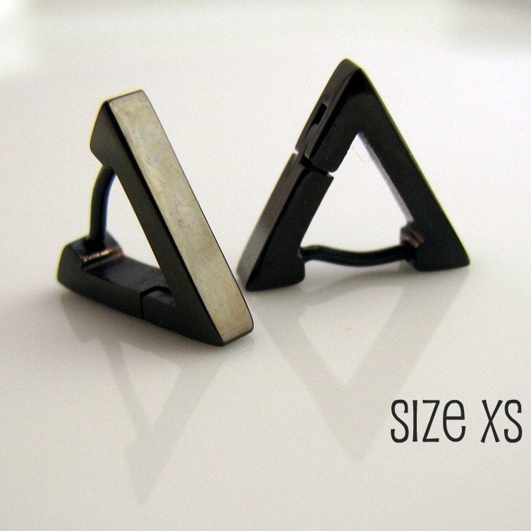 Black Triangle Huggie Hoop Earrings for Men, Ear Cartilage