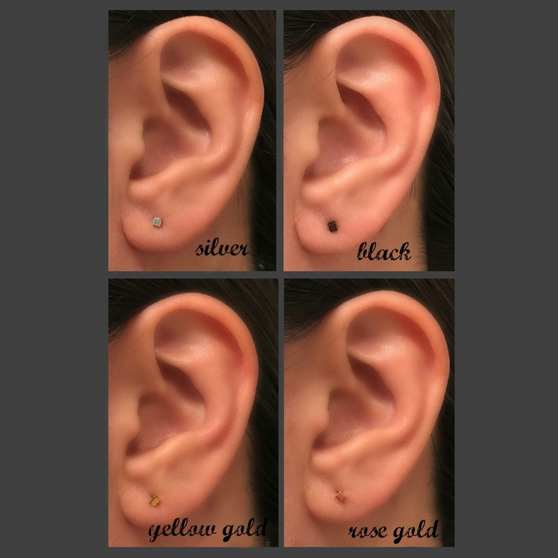 Extra long post earrings tiny cube stud earring fat | Etsy