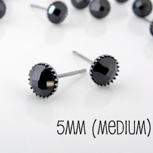 Galaxy black stud earrings, diamond cz studs, diamond cz solitaire, men's earrings, hand cut black stones, black ice crystal, cartilage 422