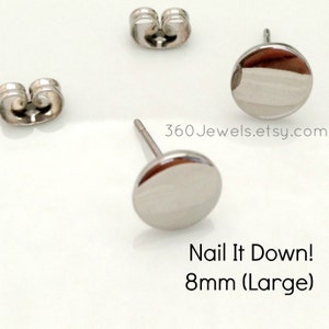 Men's stud earrings - men's earrings studs- steel flat disc stud earrings - fake plug earrings - fake gauge studs - 8mm nail it down 420Q
