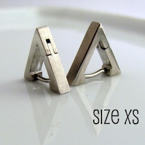 Mens Earrings or Cartilage Earrings Silver Triangle Huggie Hoops - Helix Tragus Daith Rook Piercing - For Guys - Stainless Steel XS -212S/XS