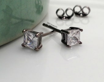 Men's earrings, luminous hexahedron stud earrings, diamond cz stud earrings, brilliant cut diamond cz studs, mens stud earrings,  513B