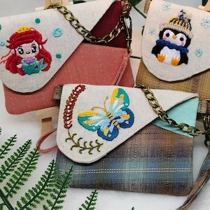 Cartera bordada personalizada, Cartera cadena mujer, Cartera hecha a mano, Monedero y tarjetero, Regalo para ella, Regalos de navidad, Regalos mujer